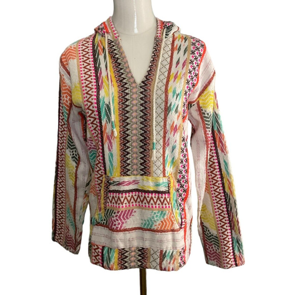 Beach by Exist Women's Medium Hooded Pullover Top Aztec Pattern 100% Cotton - Picture 12 of 12